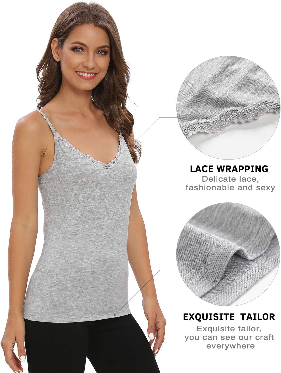 Vislivin Plain Camisole for Women Lace Tank Tops V Neck Adjustable Cami Sexy Undershirts 4 Pack - Image 2