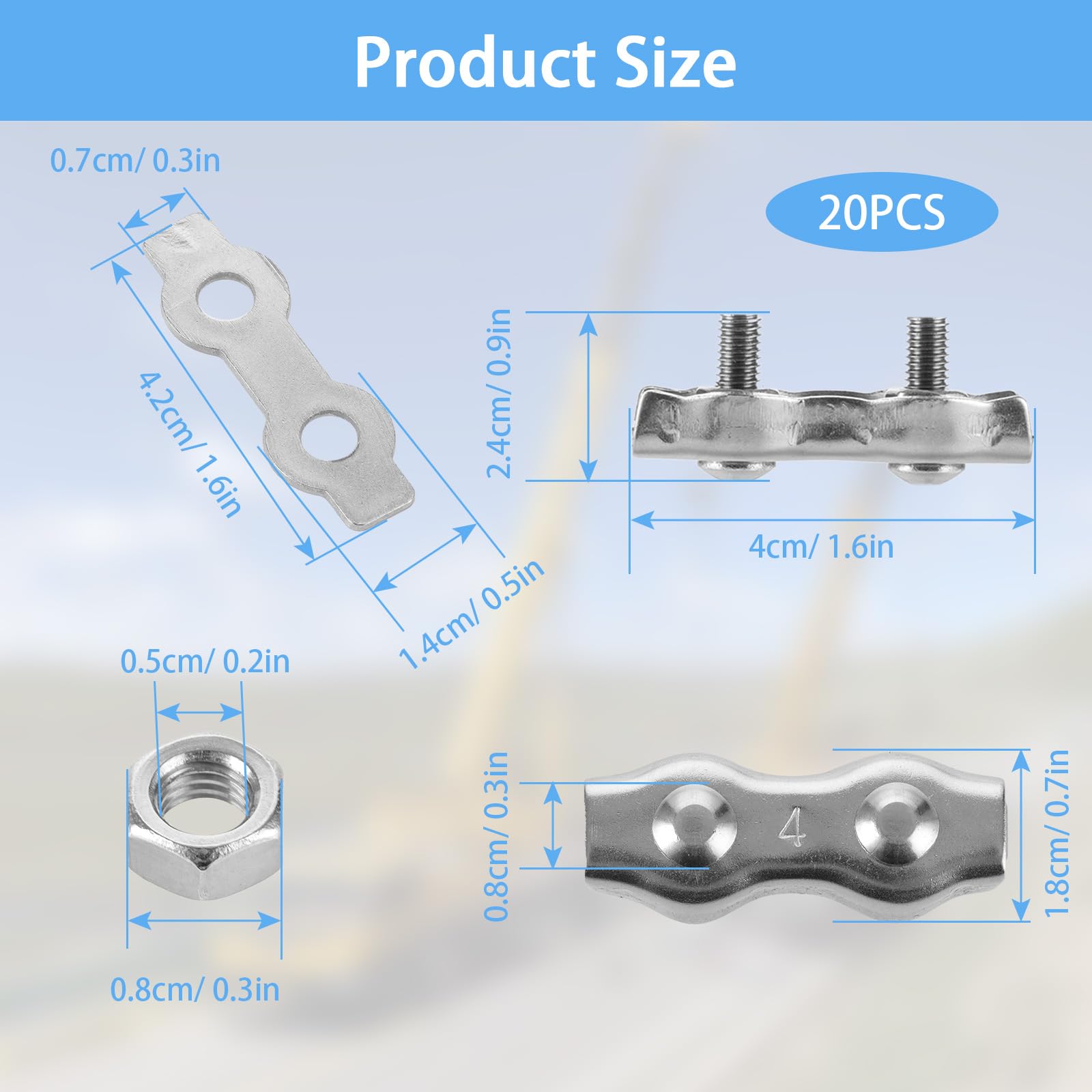 Kioiner Lot De 12 Colliers De Serrage M3 à 2 Poteaux En Acier Inoxydable Pour Câbles Et Câbles De 0,6 Cm à 0,3 Cm De Diamètre
