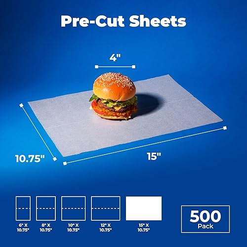 Miniatura 9 de Fit Meal Prep Paquete de 500 hojas de papel encerado de 10 x 10.75 pulgadas para alimentos, papel de delicatessen precortado interplegado,