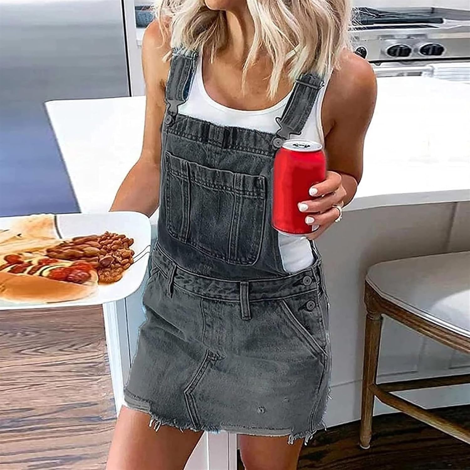 Denim Korte Tuinbroek voor Dames Verstelbare Band Zomer Jumpsuit met