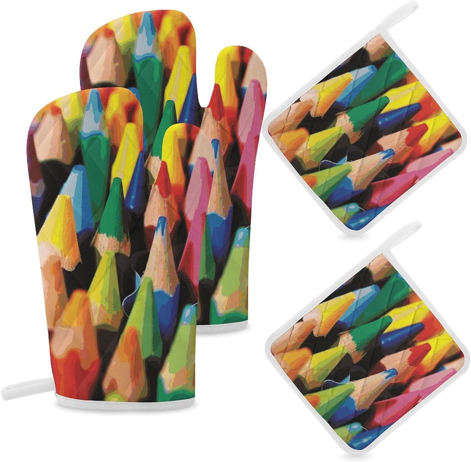 Oven Mitts Pot Holders Kitchen Crayons Heat Resistant Oven Glove for Baking and Cooking