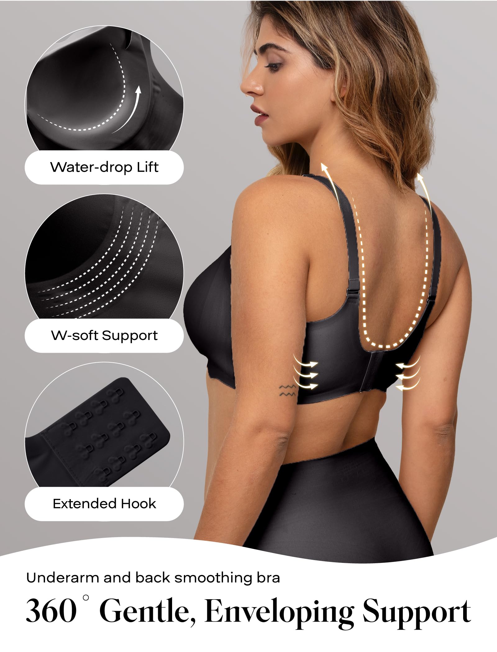 COMFELIE Brasier sin costuras para mujer, cobertura completa, sin aros, cuello en V profundo, espalda en U y ribete de encaje