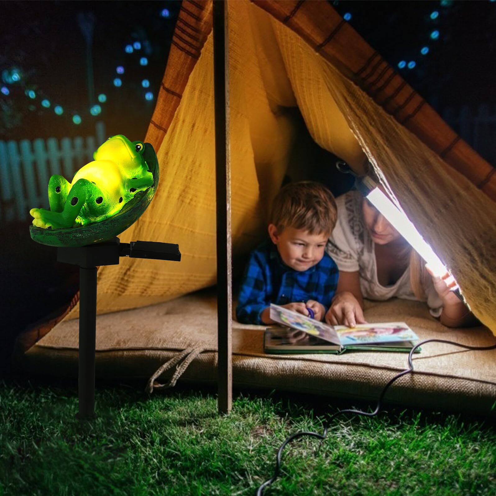 Yardenfun Luz Solar de Jardín Forma de Rana Lámpara Exterior de Césped con Estaca Resistente y Decoración para Patio y Jardín al Aire