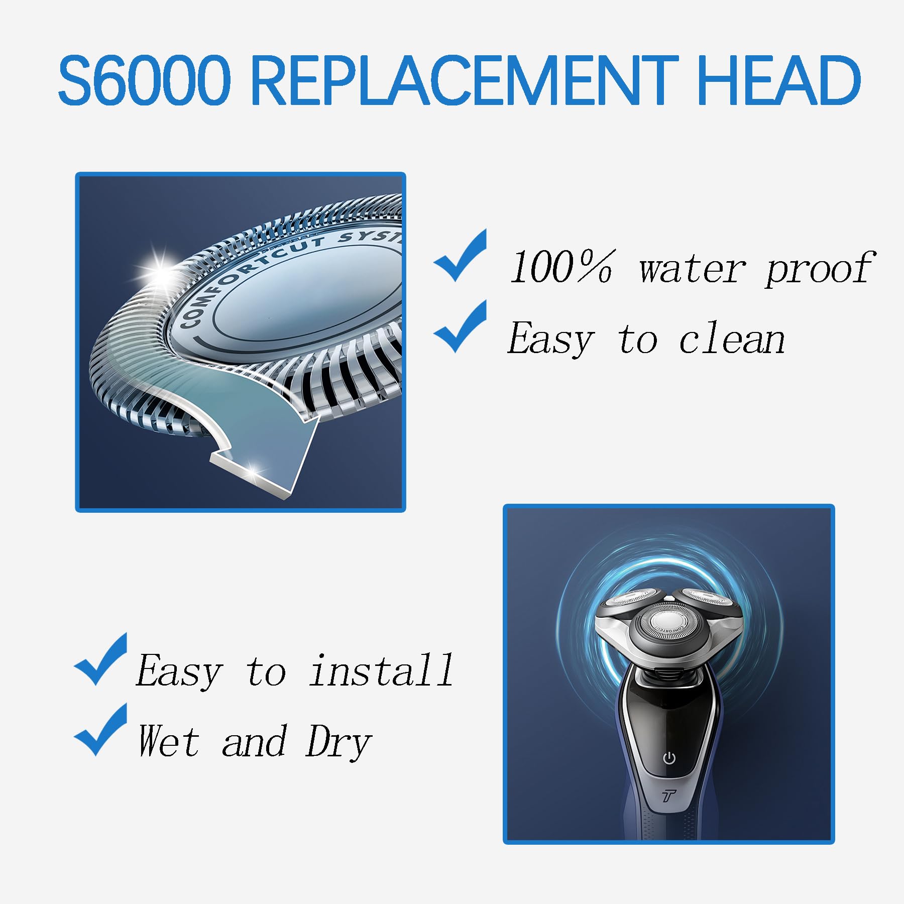 Cabezal de repuesto serie 6000 compatible con afeitadoras eléctricas Philips 6000 Series 5000 Series S6015 S6550 S6630 S6670 S6680 S6840 S5010 SH50 SH60 5000 6000 Series
