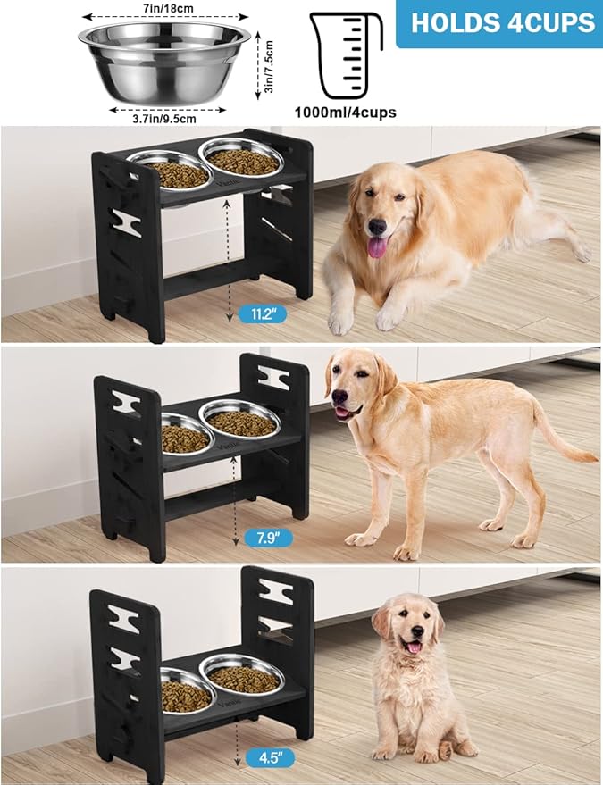 Comedero Elevado para Perro Ajustable Bambú con 2 Platos Ace miniatura 2
