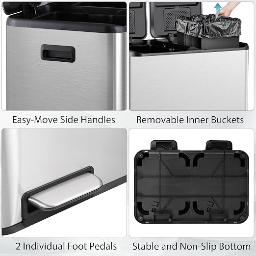 Caneca de basura rectangular de acero inoxidable 60L plateada miniatura 4