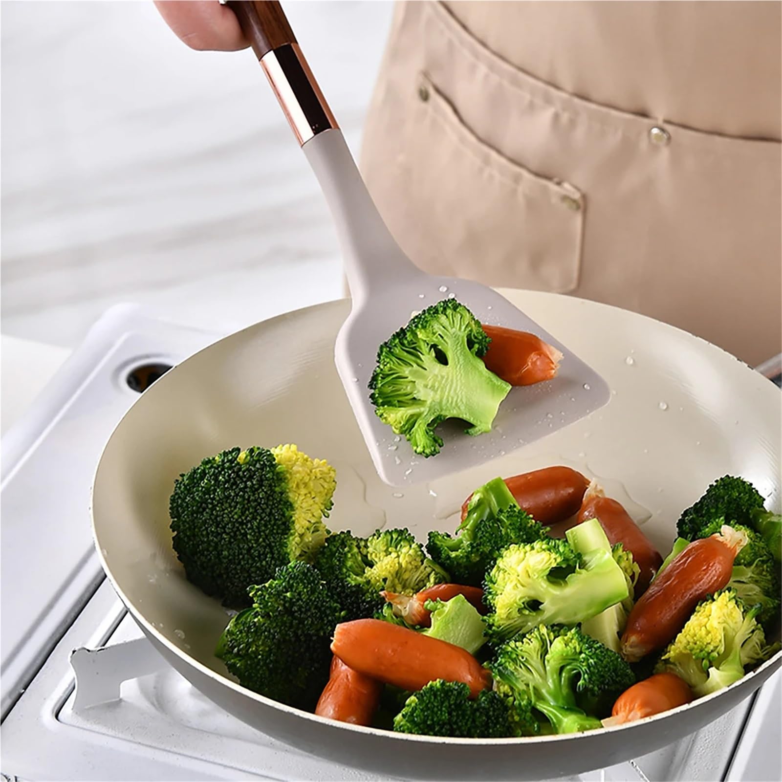 Silikon Küchenhelfer Set 8-teiliges Silikon-Küchengeschirr-Set, Topf, Schaufel, Suppenlöffel, Spaghetti-Klaue, Kochen mit Aufbewahrungsregal(Black A)