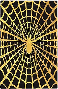 Decorative Switch Plate Covers Black Background with Golden Spiderweb Spider 1 Gang No Device Single Blank Outlet Covers Wall Plate Light Switch Cover Plate for Bedroom Home Decor