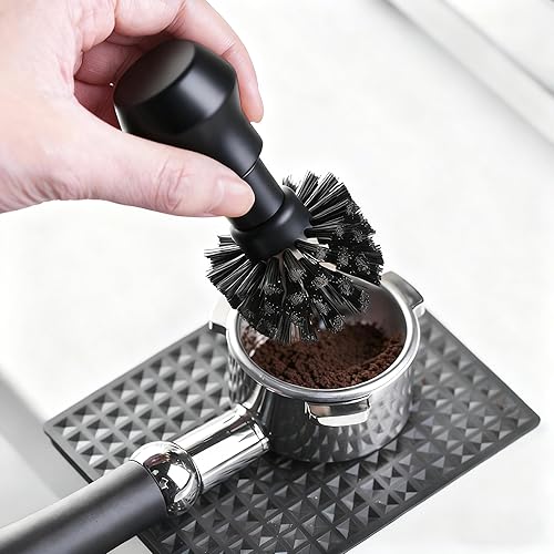 Miniatura 2 de Cepillo de limpieza portafiltro, herramienta profesional de limpieza de café espresso barista con mango negro de madera para máquina de café