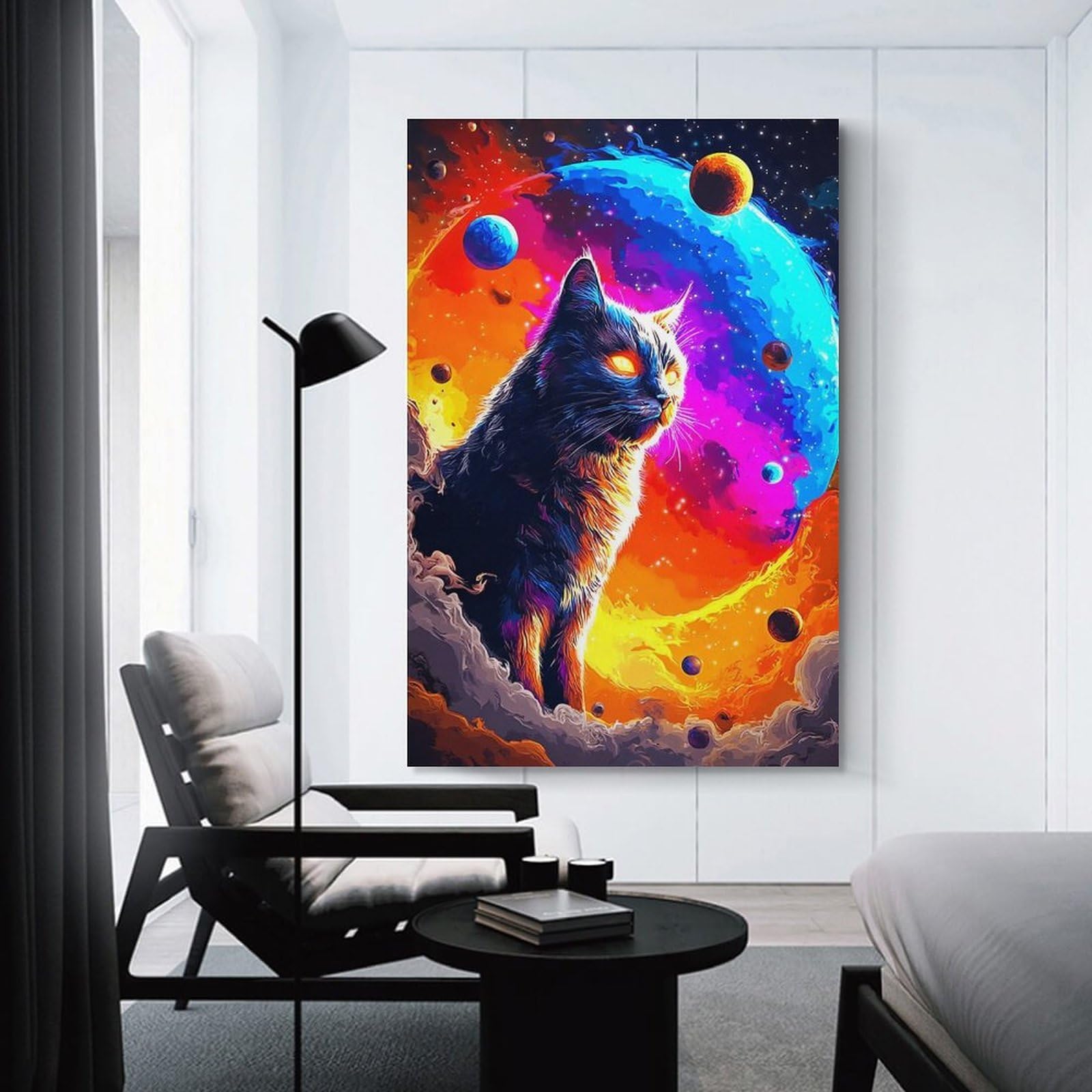 Junmoney Galactic Cat Dreamscape -2 Canvas Art Print 20x30inch(50x75cm), for Work Areas, Reading Rooms Or Studios, Canvas Wall Decor for Creative Rooms