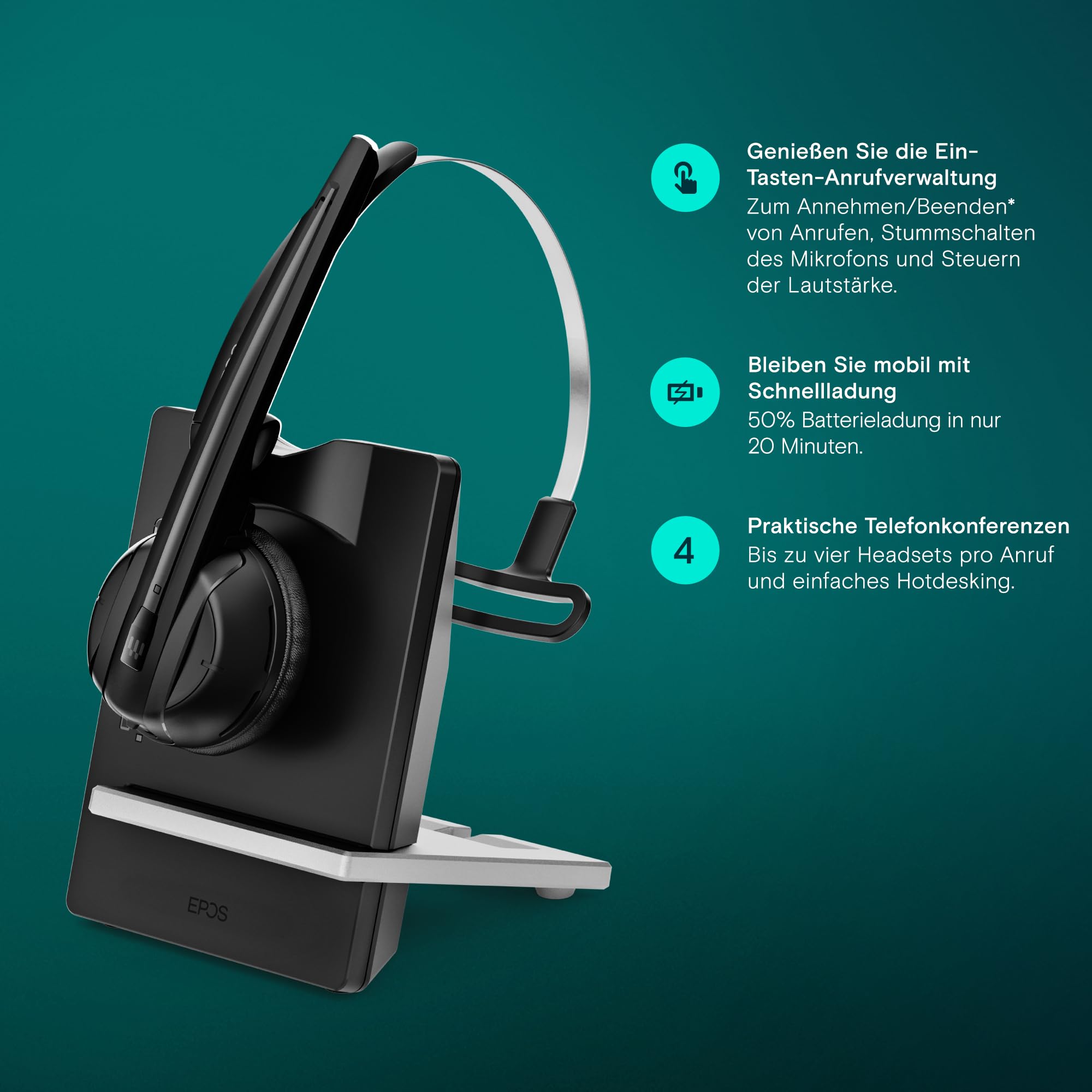 EPOS Impact D 10 Phone II - EU II - Kabelloses DECT-Headset für Tischtelefone, Geräuschunterdrückend, Mehrere Tragestile, Lange Akkulaufzeit, ActiveGard, Ideal für Büroprofis