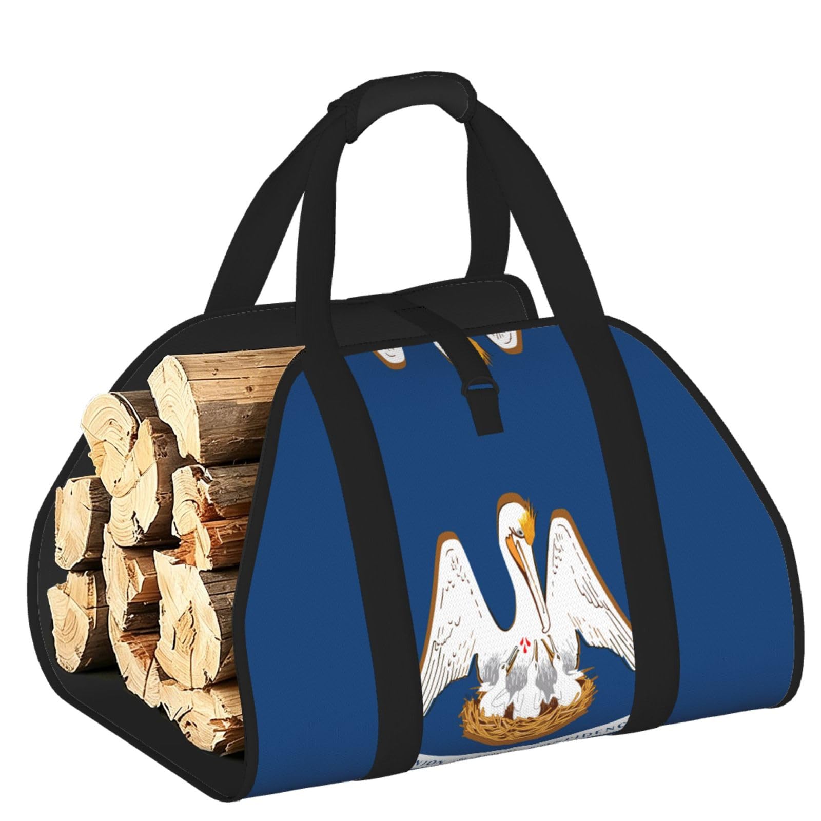 Louisiana State Flag Printed Firewood Carrier Bag, Log Tote with Open-Ended Design for Camping Outdoor Wood Hauling