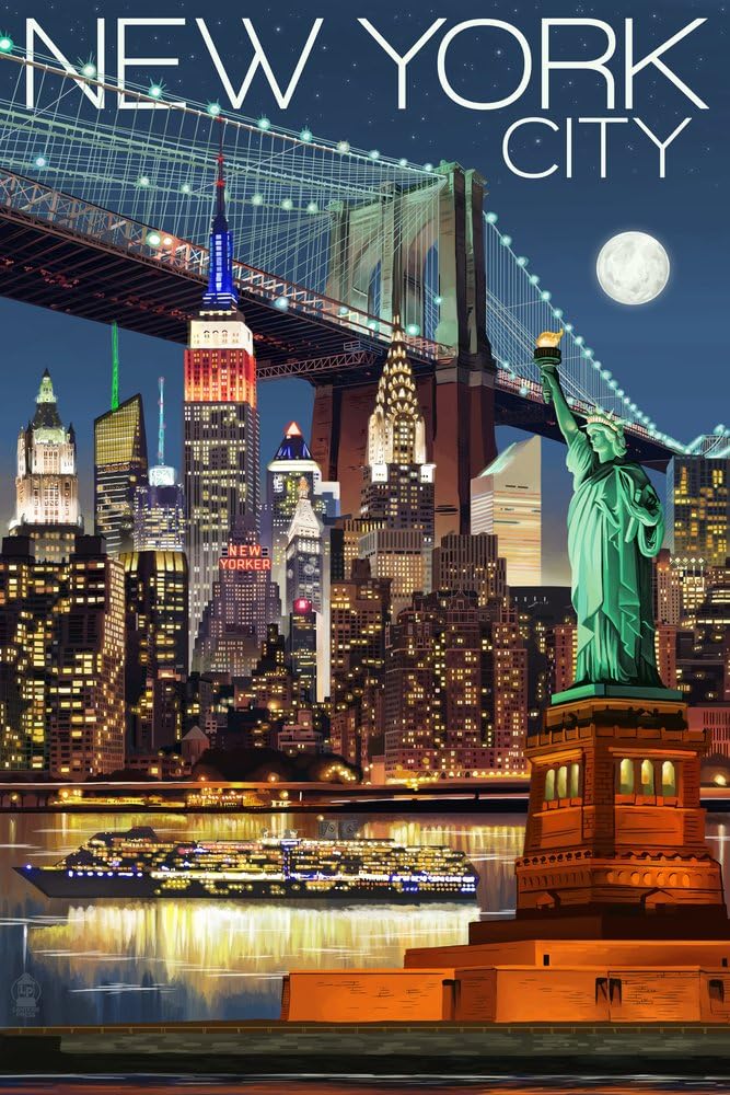 Lantern Press 9x12 Inch Art Print Wall D√©cor, New York, Skyline at Night