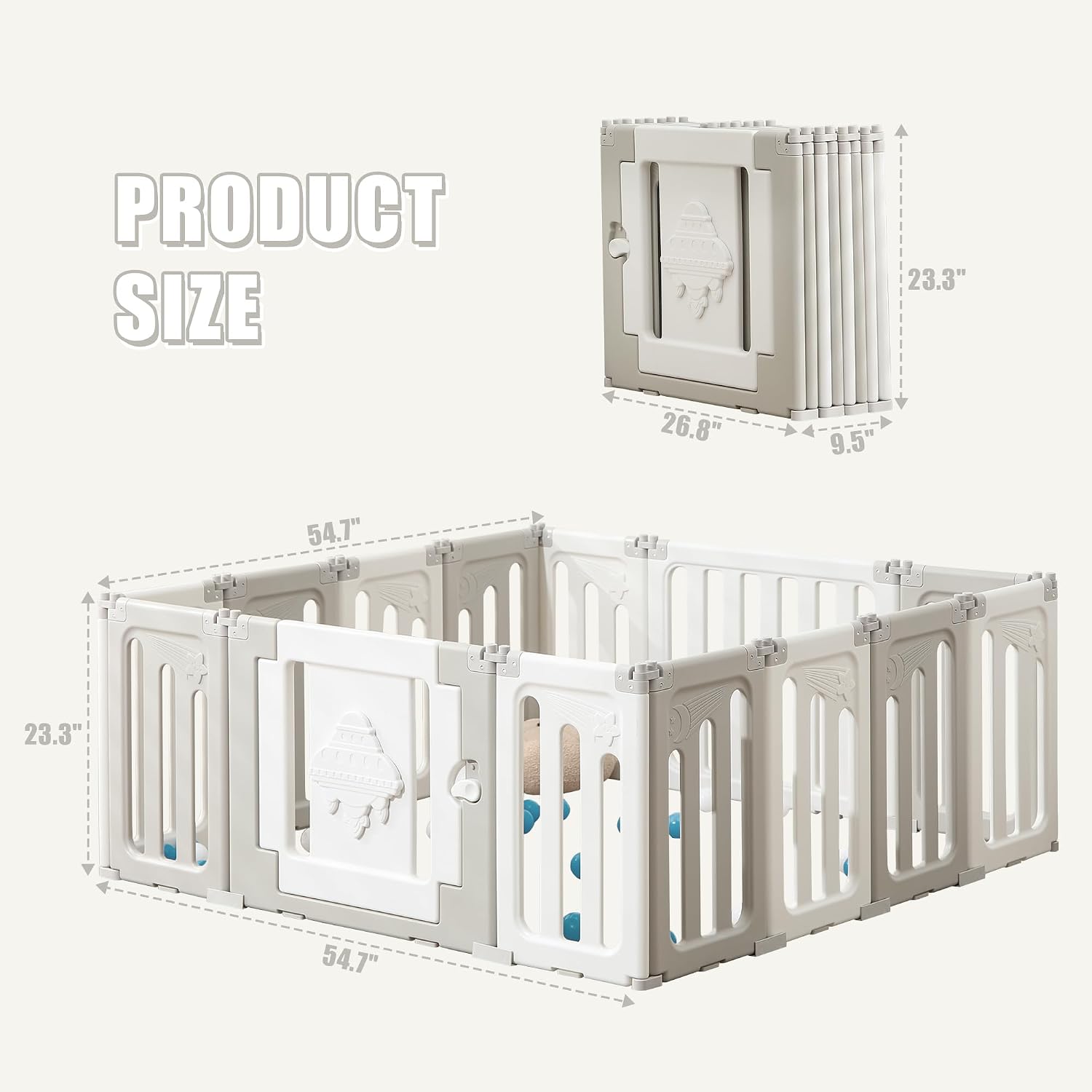 Baby Play Pen, 14 Panels Extra Large Baby Playpen, Foldable Play Pens for Babies and Toddlers, UFO Portable Kids Fence Gate Playpen Play Yard, Grey