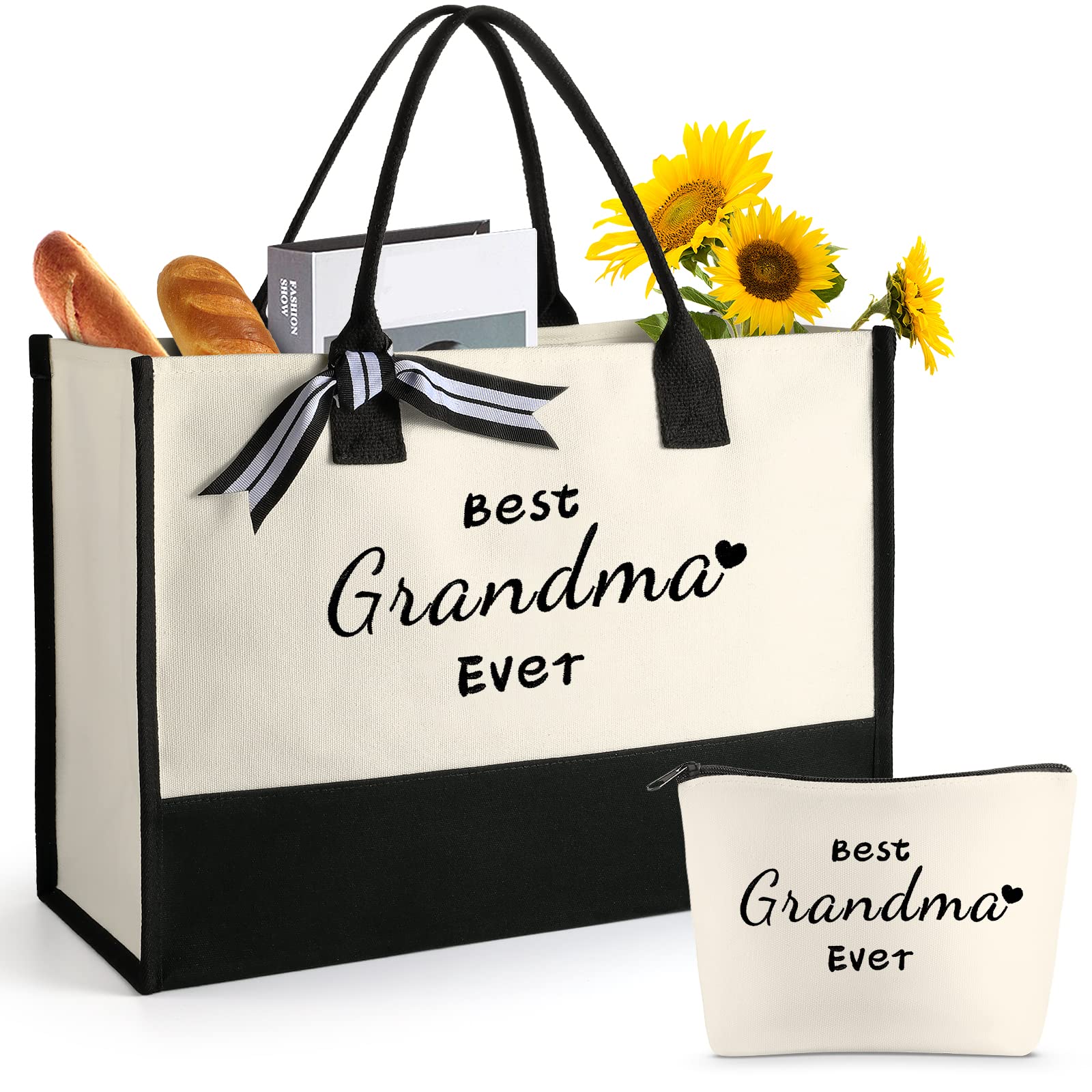 TRSODD Mothers Day Gifts for Grandma Gigi Birthday Gifts for Women Canvas Embroidered Tote Bag and Makeup Bag