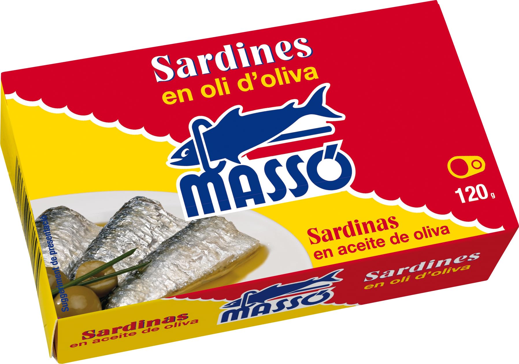 Massó Sardinas en aceite de oliva, 1 pack de 5 latas de 120gr, en catalán.