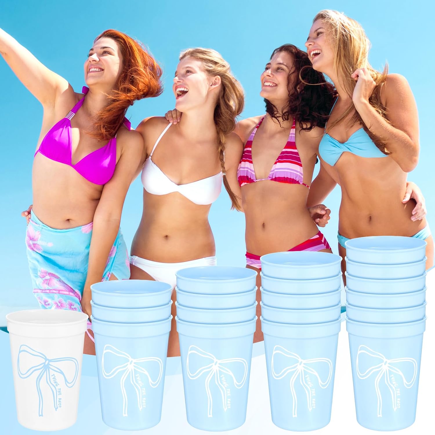 Yungyan 24 Pack Bachelorette Party Plastic Cups Bulk 16oz Reusable Drinking Cups for Western Cowgirl Themed Bachelorette Parties Bridal Shower Wedding Favor Supplies(Bow)