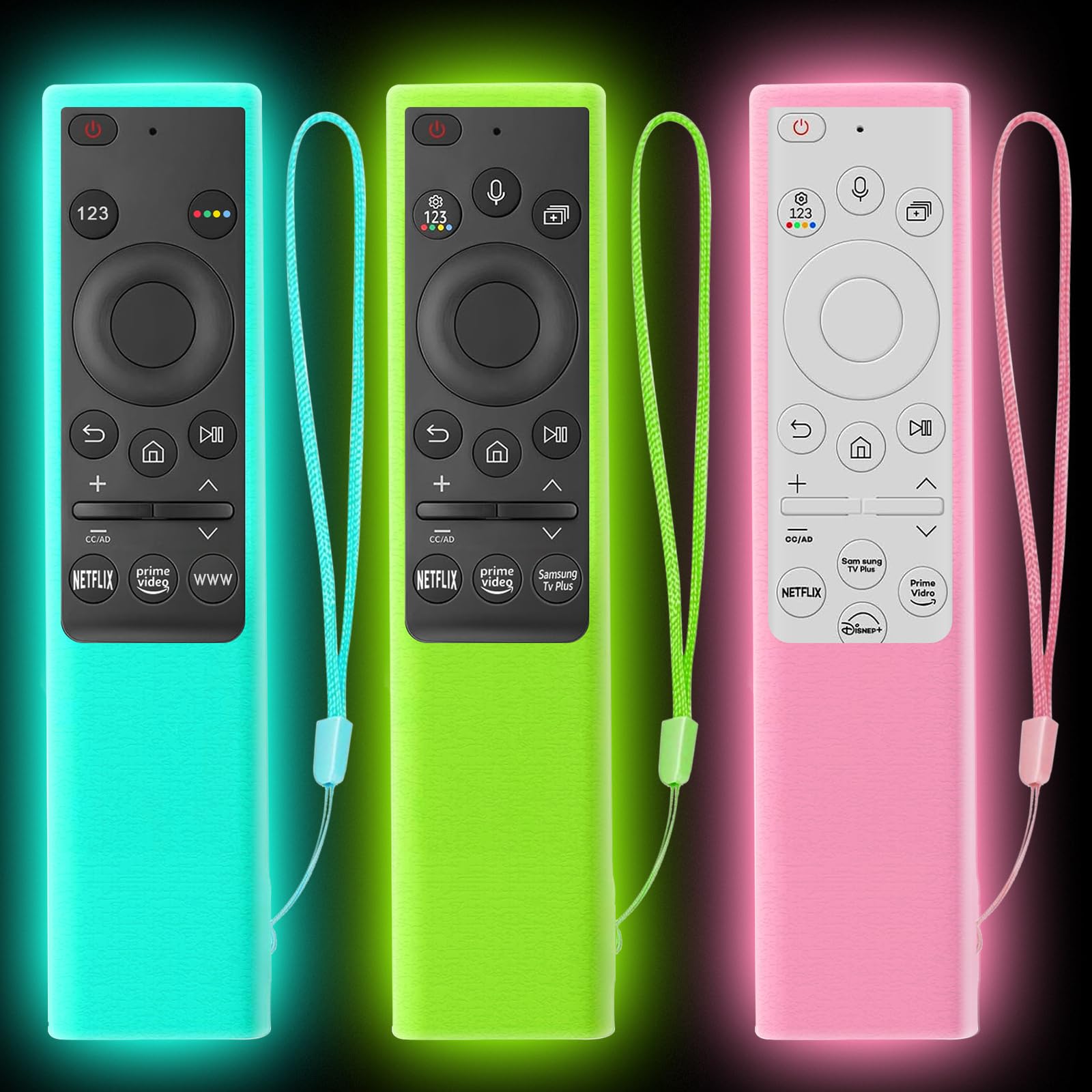 Photo 1 of [3Pack] Climberer Case for Samsung TV Remote Cover BN59-01357/01385/01265A - Anti-Slip Solar Cell Remote Protector (Green+Blue+Pink) (Fluorescent Green/Blue/Pink) Glow-in-Dark