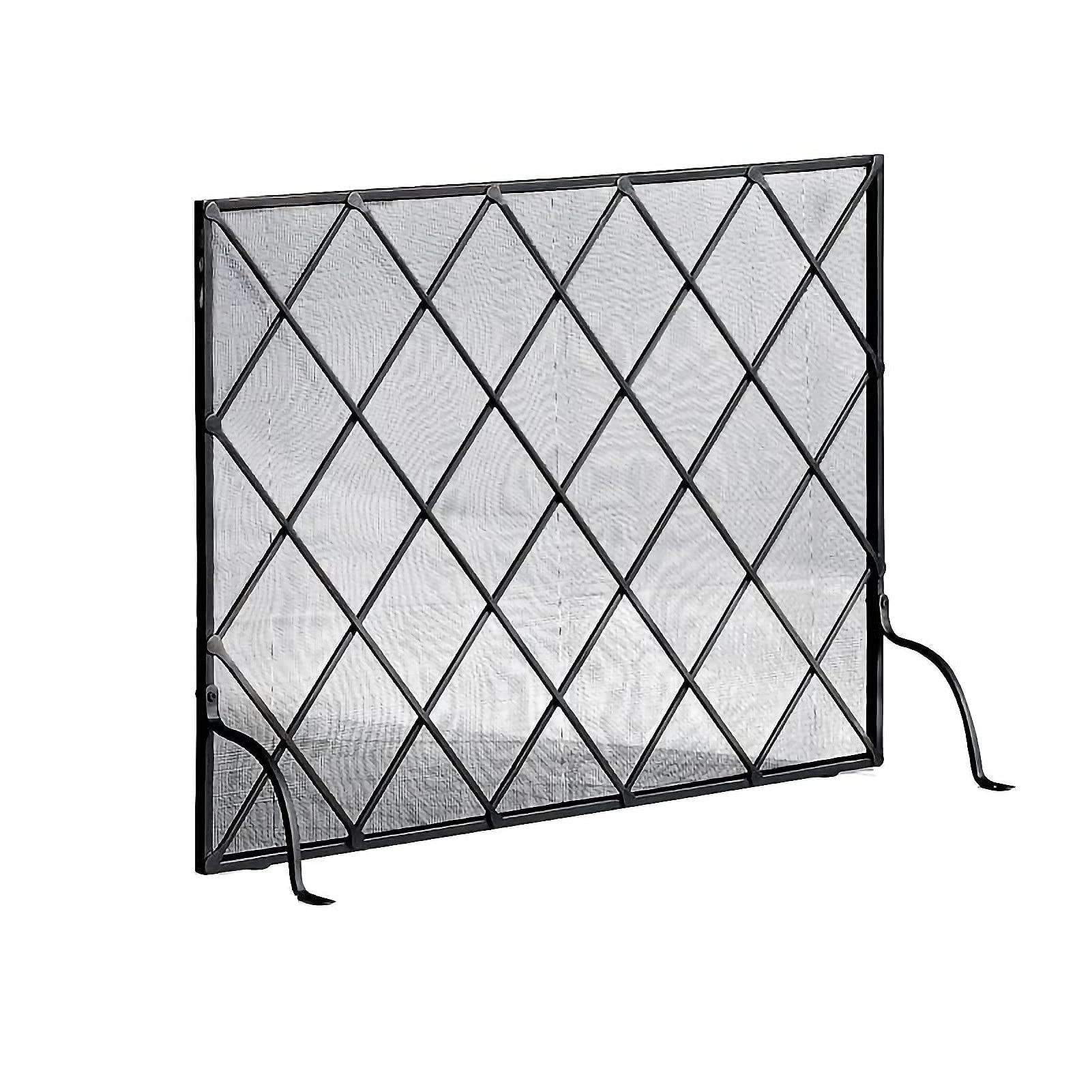 Parafiamma per camino in ferro a pannello singolo, parafiamma autoportante con struttura in ferro battuto, cancello parascintille con rete metallica decorativa, nero (nero 96 x 26 x 72 cm) needed