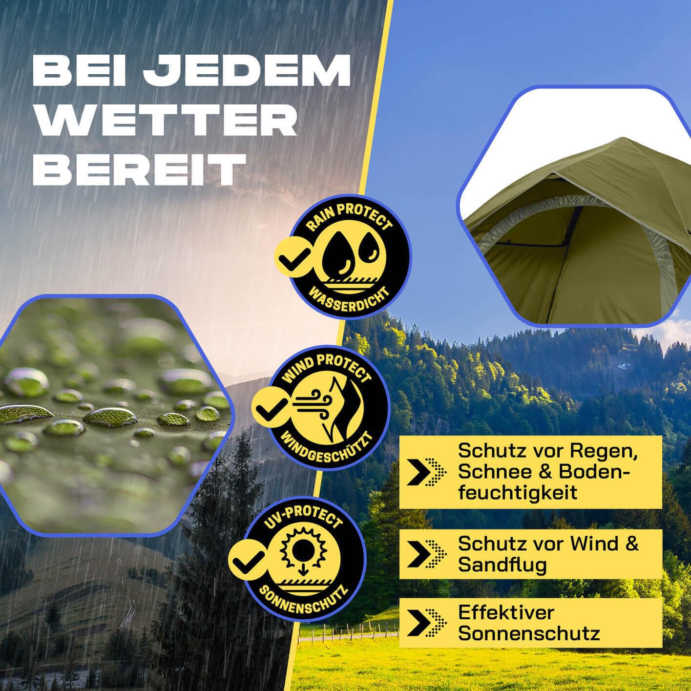 Lumaland Camping Zelt | Leichtes Pop Up Wurfzelt | 2-4 Personen Kuppelzelt | Trekking & Festival Igluzelt | Sekundenzelt Wasserdicht 210x190x110cm | Ideal auch als Strand Wind- & Sonnenschutz