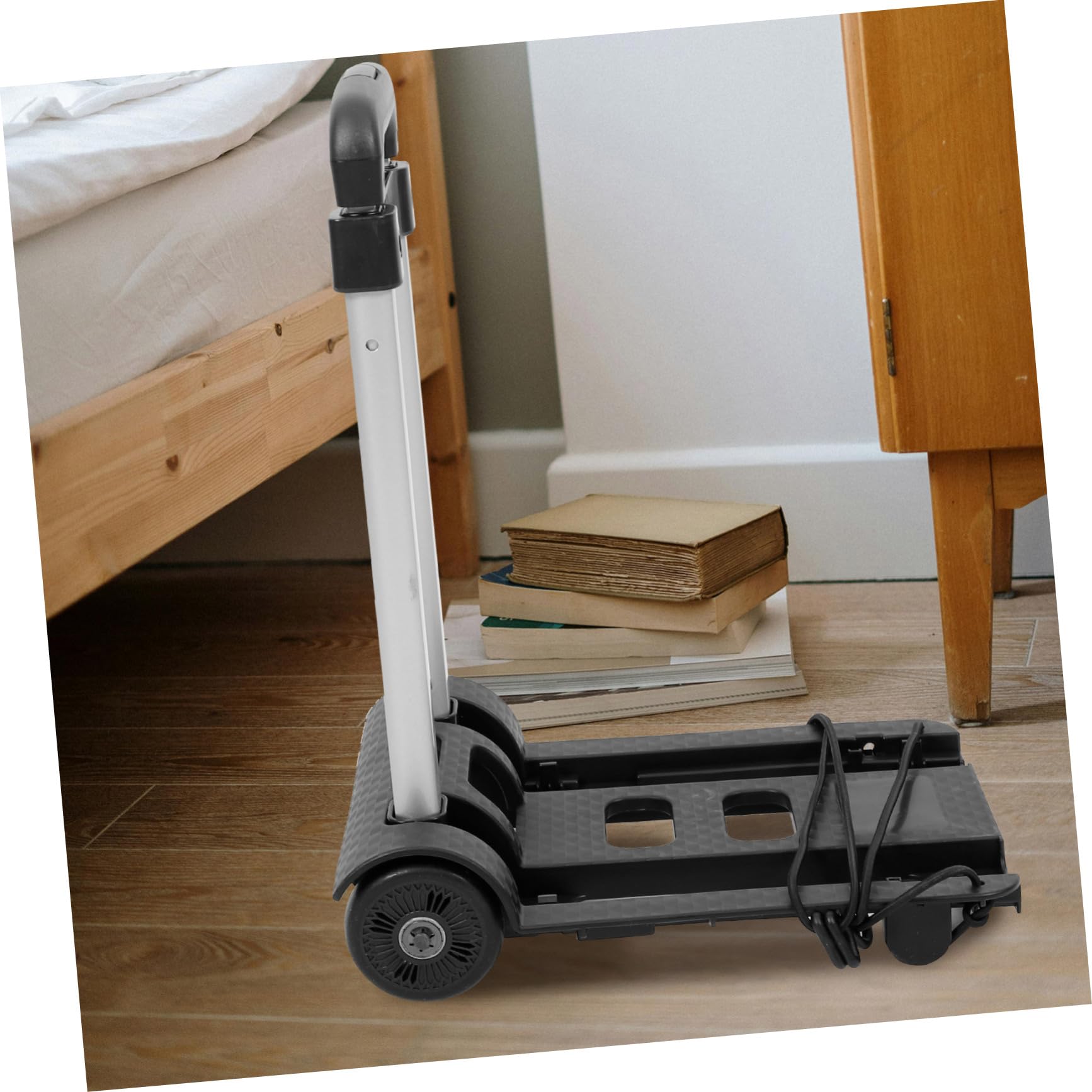 Carrito de Compras Plegable Ligero de Hierro y Aluminio Negro | Dos Ruedas, Asa Telescópica y Correa Incluida, Diseño Simple y Funcional para Transporte de Materiales
