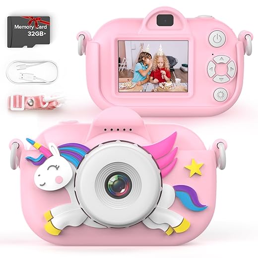 MKQ Kids Camera for Girls, 3-12 Year Old Girl Toys Christmas Birthday Gifts, 32MP HD Dual Lens Toddler Camera for Kids, 1080P Video Kids Digital Camera, Kid Camera Toys with 32GB TF Card