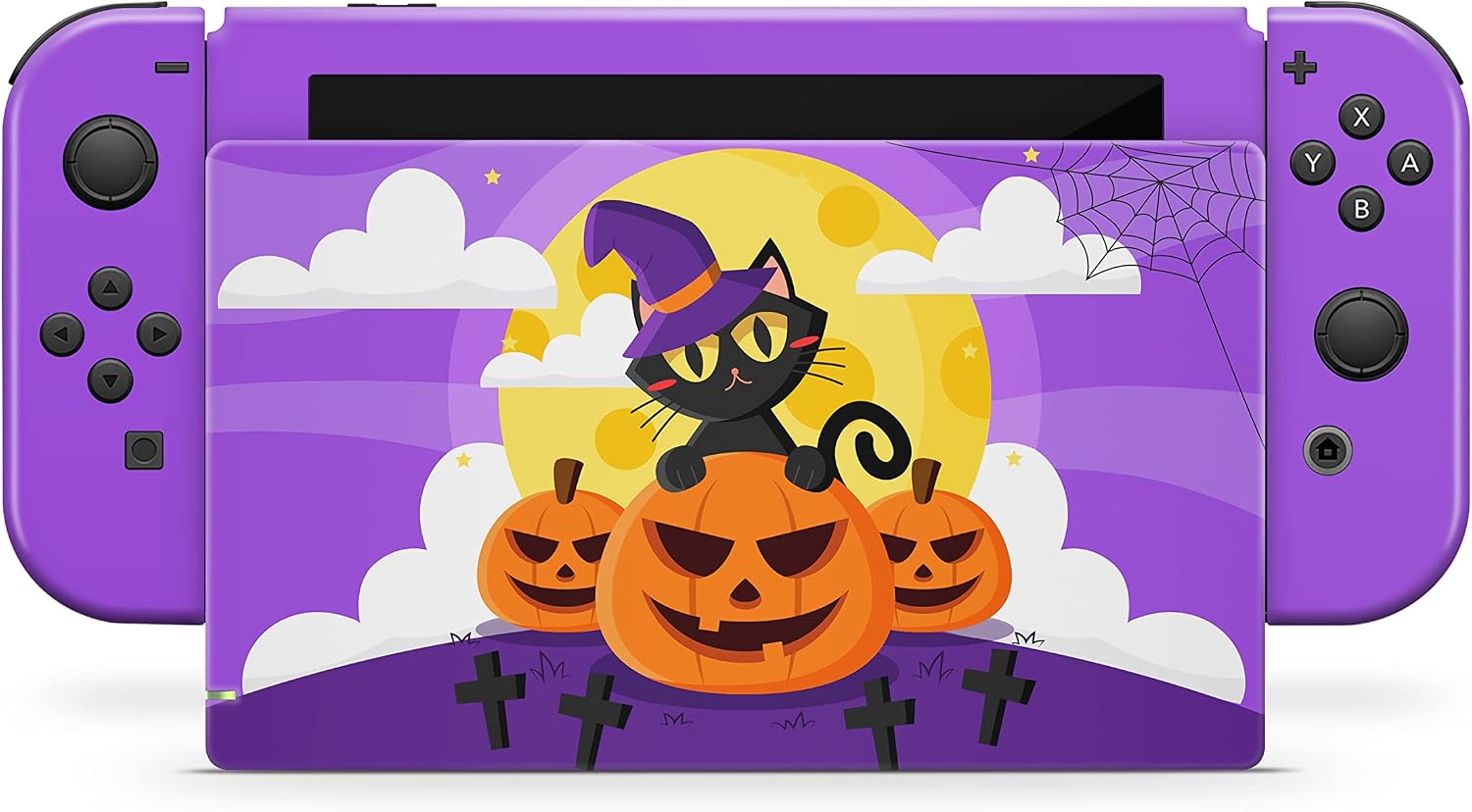 Tacky Design Halloween Skin Compatible with Nintendo Switch Skin Wrap Cover, Pumpkin Skin for Nintendo Switch Stickers, Premium Vinyl 3M Full Wrap Decal, Kawaii Purple Full Cover.