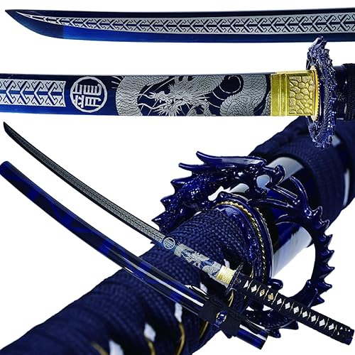 Kamaiwo-1045/1060 Clay Tempering high Carbon Steel Hademade Heat Tempered Full Handmade Hand Forged Japanese Katana Authentic ，Full Tang,Functional,Practical Blue
