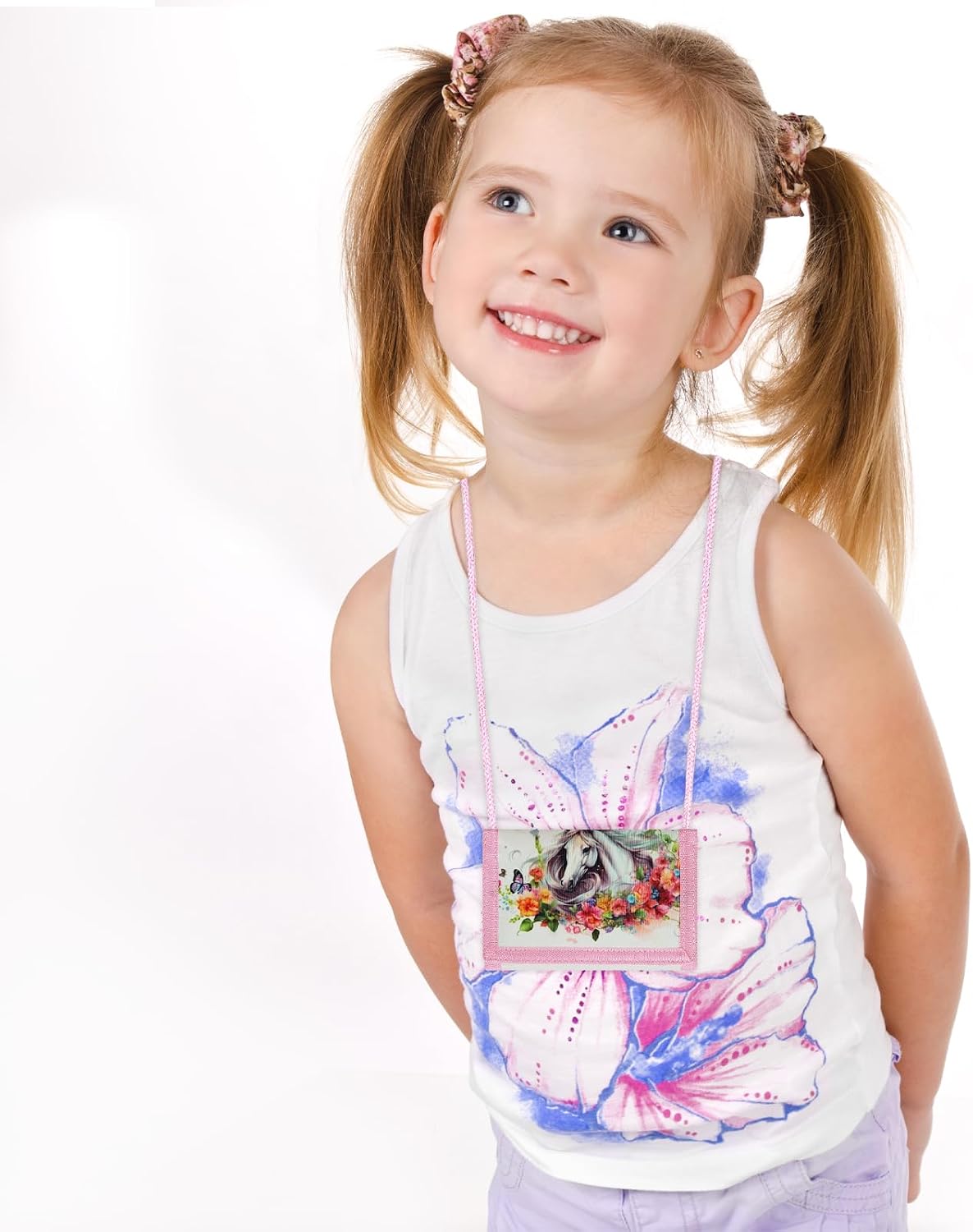 sundee Novelty Wallet with Lanyard Trifold Canvas Wallet Kids Girls Boys Card & Coin Pocket for School & Outing(Horse)