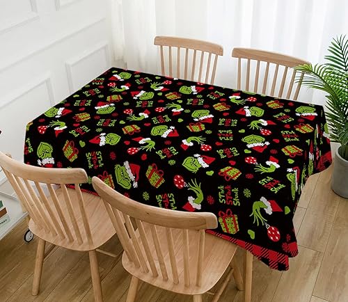 Miniatura 2 de Hafangry Mantel de Navidad de elfo verde de Navidad, decoración de fiesta de invierno, cocina, comedor, decoración del hogar (negro y rojo, 60 x 104