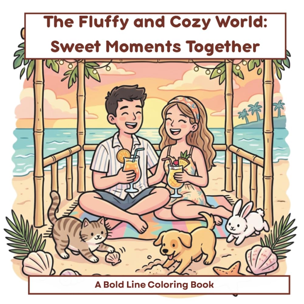 The Fluffy and Cozy World: Sweet Moments Together: A Bold Line Coloring Book for Adults and Kids