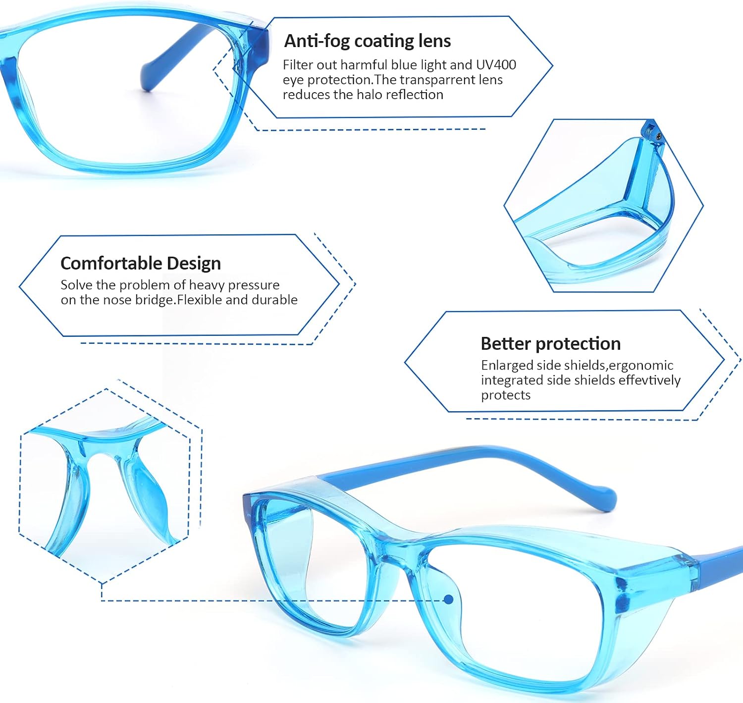 ALWAYSUV 子供用 安全メガネ 曇り止め ゴーグル ブルーライトカット メガネ クリアレンズ 保護メガネ 5~12歳