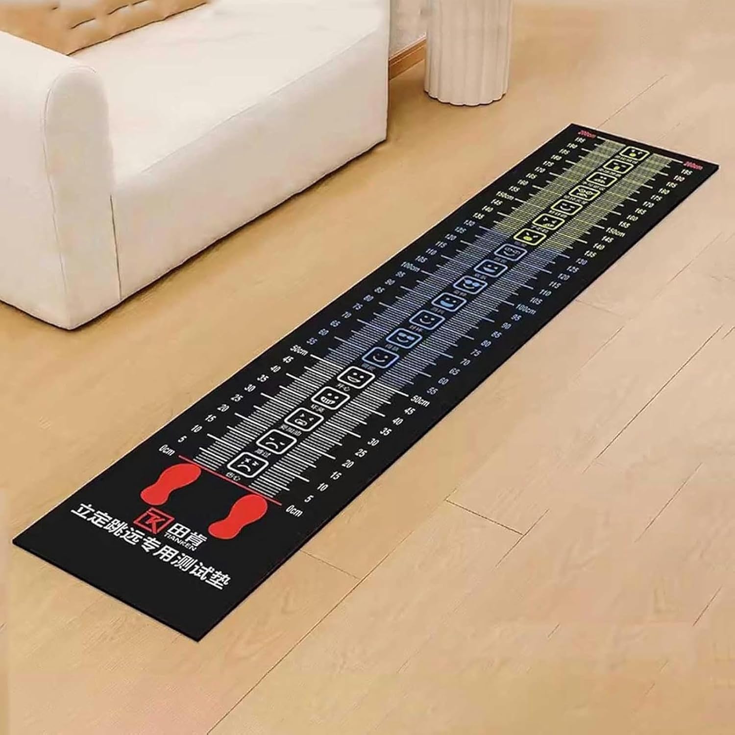 50 X 250cm Jump Exercise Floor Mats with Emoji, Multi-Functional Long Jump Measuring Tool, Jump Roping Training Equipment for Nursery Kindergarten