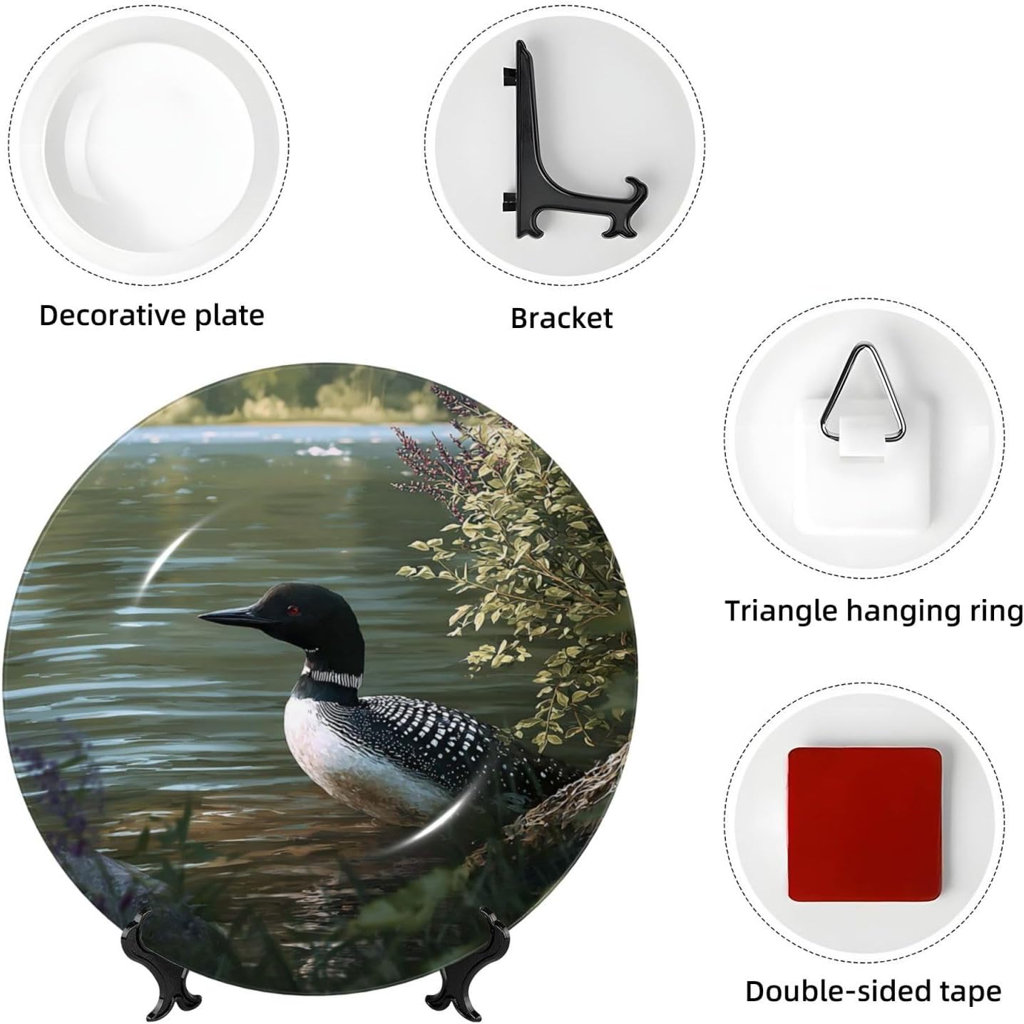 Bone China Decorative Plate 6inï¼ˆ15cmï¼‰ Ceramic Decorative Plates with Display Stand Loon Nature Birds Dinner Plates Art Crafts Round Ceramic Ornaments Art Porcelain Plate for Home Office Wall Decor image 3