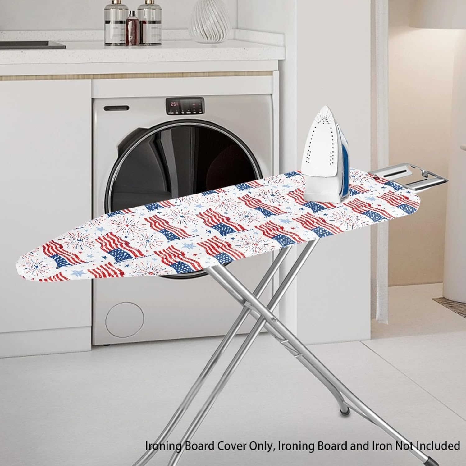 4th of July Ironing Board Cover, 16"x55" Standard Ironing Board Cover with Elastic Edge and Hook and Loop Fasteners, Scorch & Stain Resistant, Polyester Home Ironing Board Covers, Star Honor