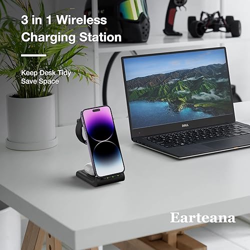Miniatura 6 de Earteana - Estación de carga para múltiples dispositivos iPhone, base de carga inalámbrica rápida 3 en 1 para Apple Watch 9, 8, 7, 6, SE 5, 4, 3, 2,