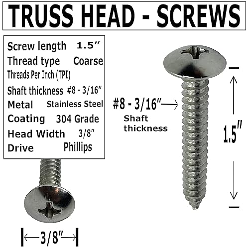 Miniatura 2 de Tornillo de cabeza de armadura de acero inoxidable 18-8 (304) #8 x 1.5 pulgadas, madera autorroscante rápida, unidad Phillips, rosca completa,