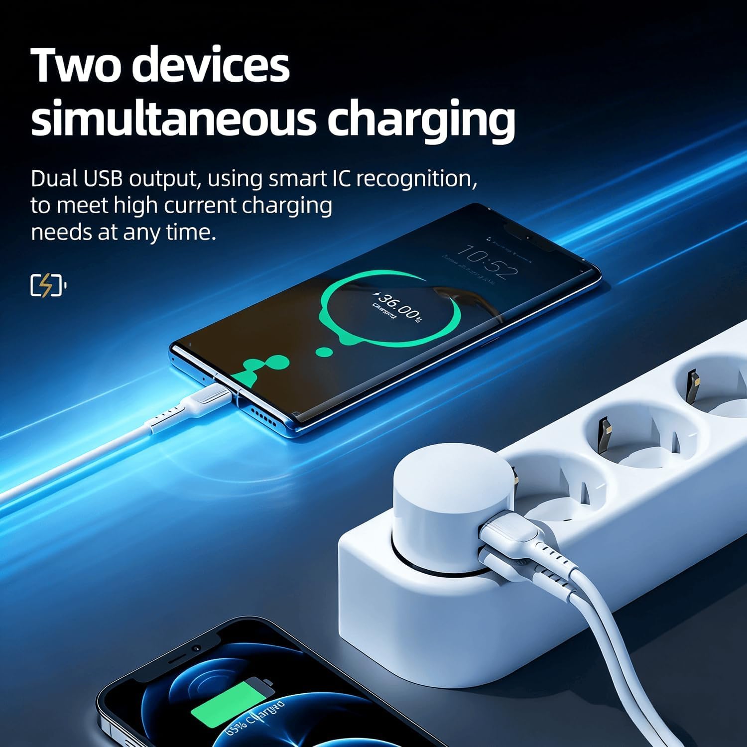 Caricatore USB C, 5 V, 2,1 A, 2 porte, alimentatore di rete USB piatto, adattatore di presa USB con cavo di ricarica USB-C per smartphone/tablet/lettori MP3-MP4/e-book/navigatore/ecc