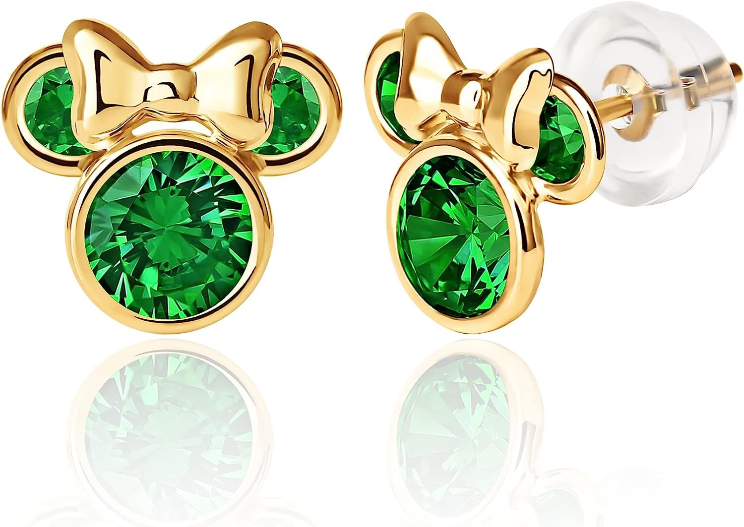 Disney Minnie Mouse Ohrringe mit 9 karät Gelbgold für Mädchen, verziert mit Zirkonia Geburtsstein