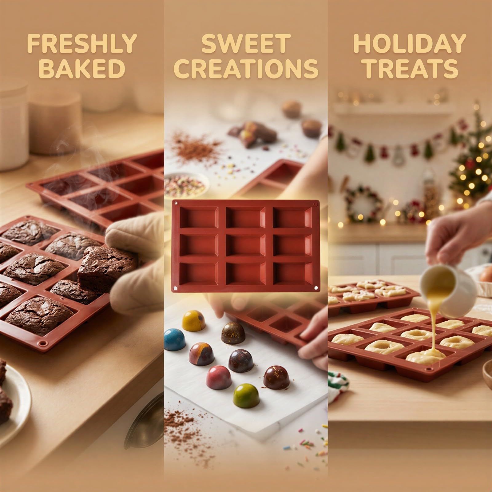 3er-Set Silikonformen mit 9 Mulden für Kuchen und Schokolade, flexibel und antihaftend, lebensmittelechtes Silikon, für Kuchen, Schokolade, Eis und Bonbons, rot, ideal für Partys