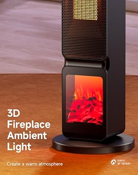 Heater with Fireplace, 2000W WIFI APP Electric Heater for Home, 90°Oscillation PTC Fan Heater, 4 Modes, ECO Adjustable Temperature, LED Display, 12h/7d Timer, Remote Control
