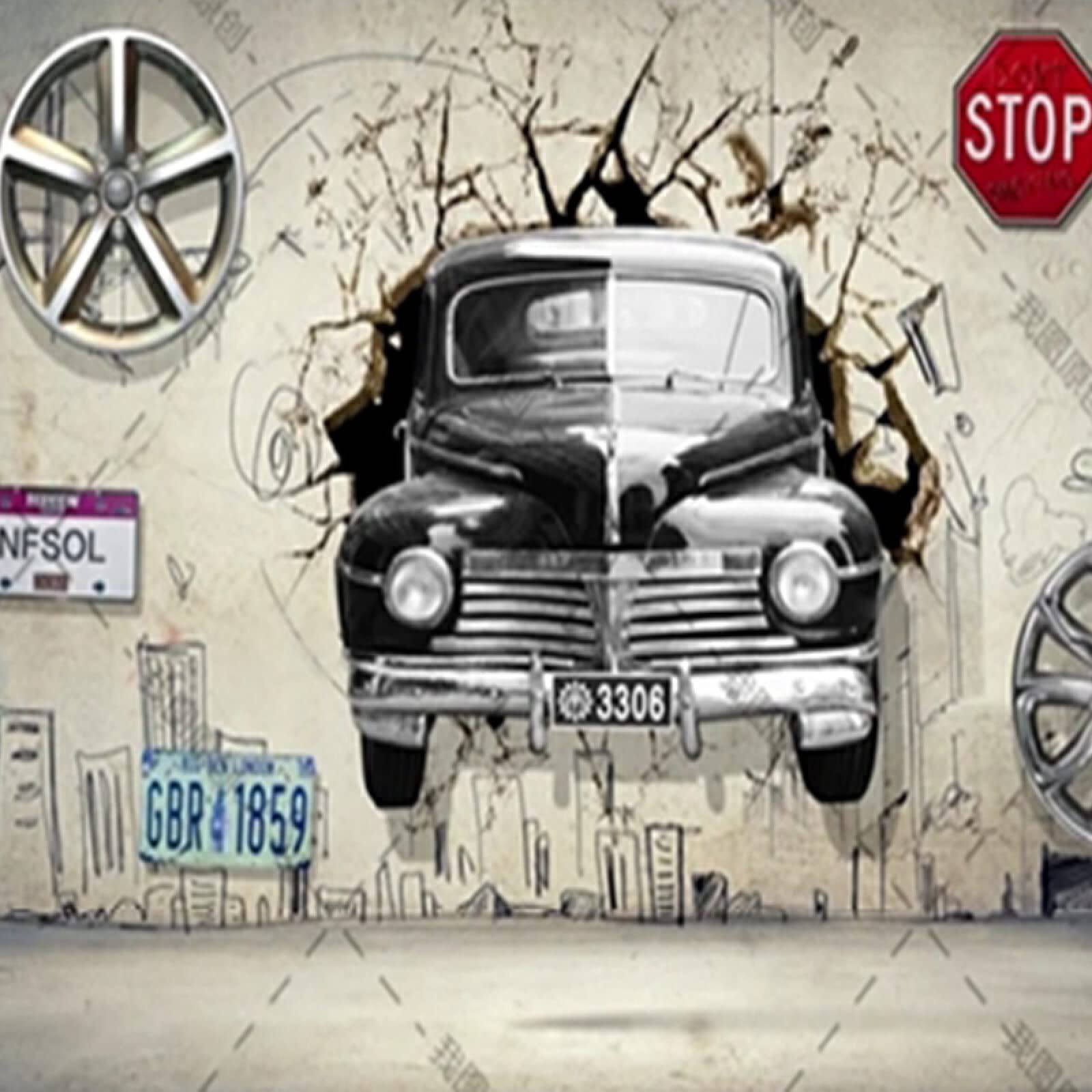 ZZXIAO Nonwoven Wallpaper Poster 3D Stereo Vintage Car Classic Car