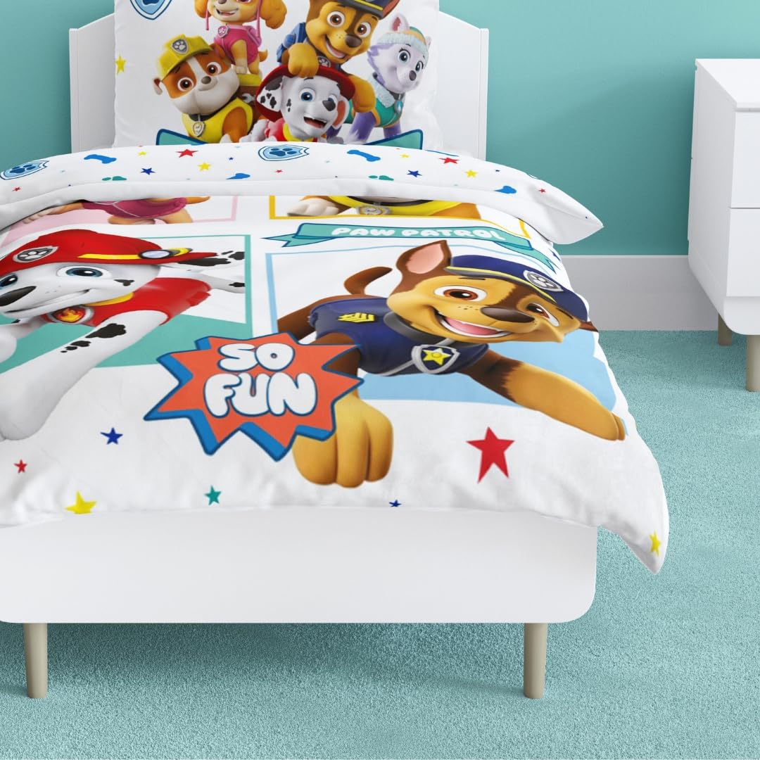 Ensemble de literie Paw Patrol en flanelle pour bébé et enfant - Housse de couette 100x135 cm et taie d'oreiller 40x60 cm en coton - Parure de lit d'hiver pour filles et garçons - 1 taie d'oreiller