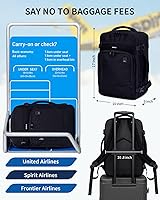 Vista 2 de ECOHUB Mochila de Viaje Mochila de Equipaje de Mano, Negro-3, Mochilas de viaje