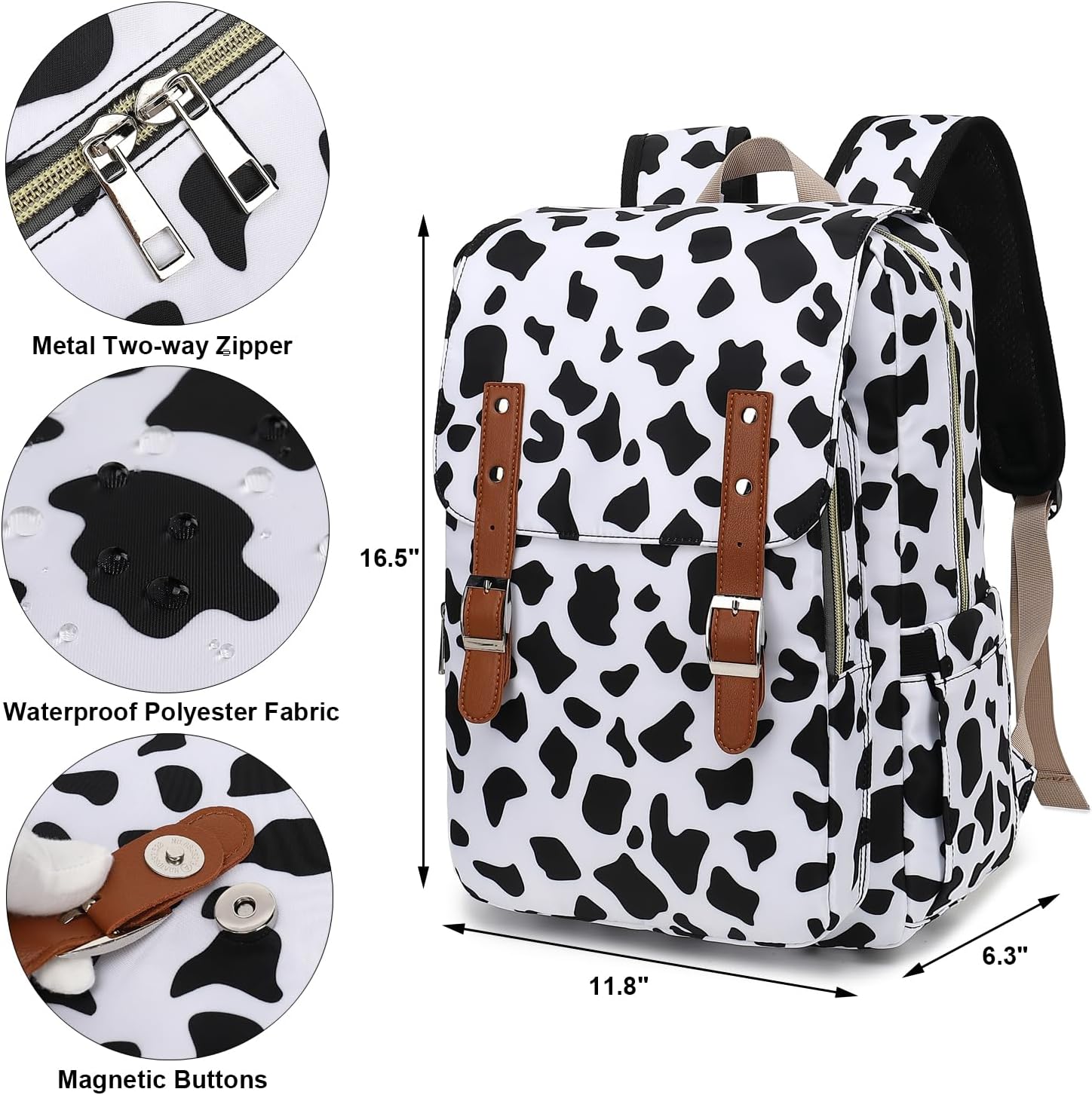 Cow Print Laptop Backpack for Women Girls, 15.6 inch College School Backpacks Travel Casual Daypack - Image 4