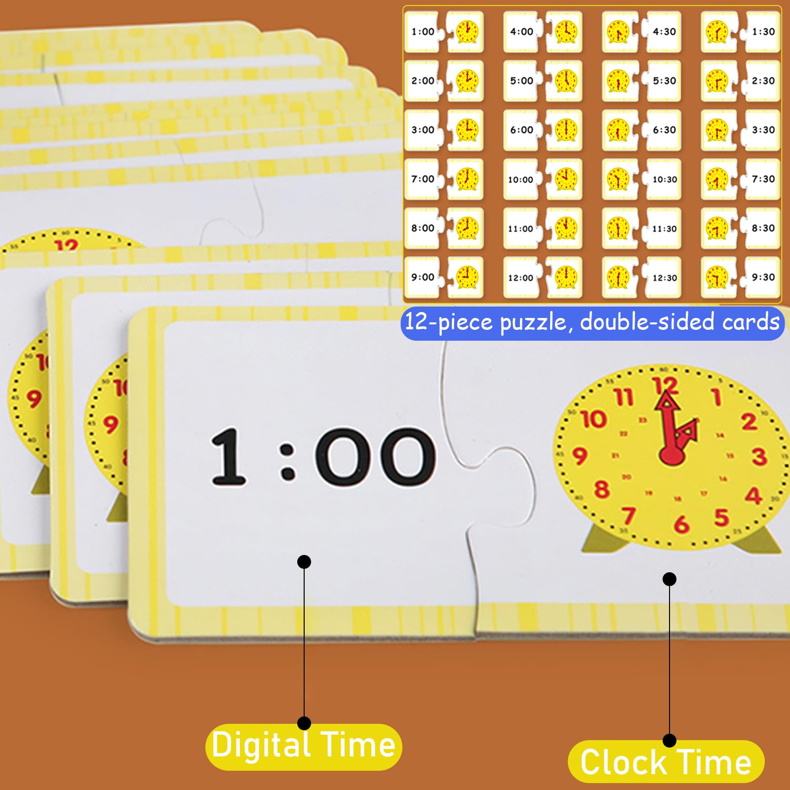 Gioco Orologio Bambini, Orologio Educativo Learning Resources Set di attività di Lettura dell’Ora Giochi Matematica Modello di Orologios Didattico con 12 Carte Didattiche, per Ragazzi, Ragazze