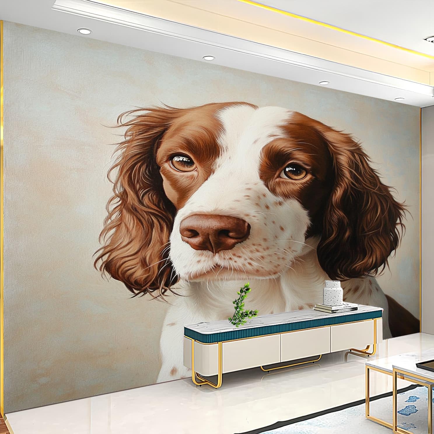Kreatywna panoramiczna tapeta 350 x 256 cm Springer Spaniel usuwalne naklejki ścienne naklejki ścienne szare naklejki ścienne pokój dziecięcy tło ściany