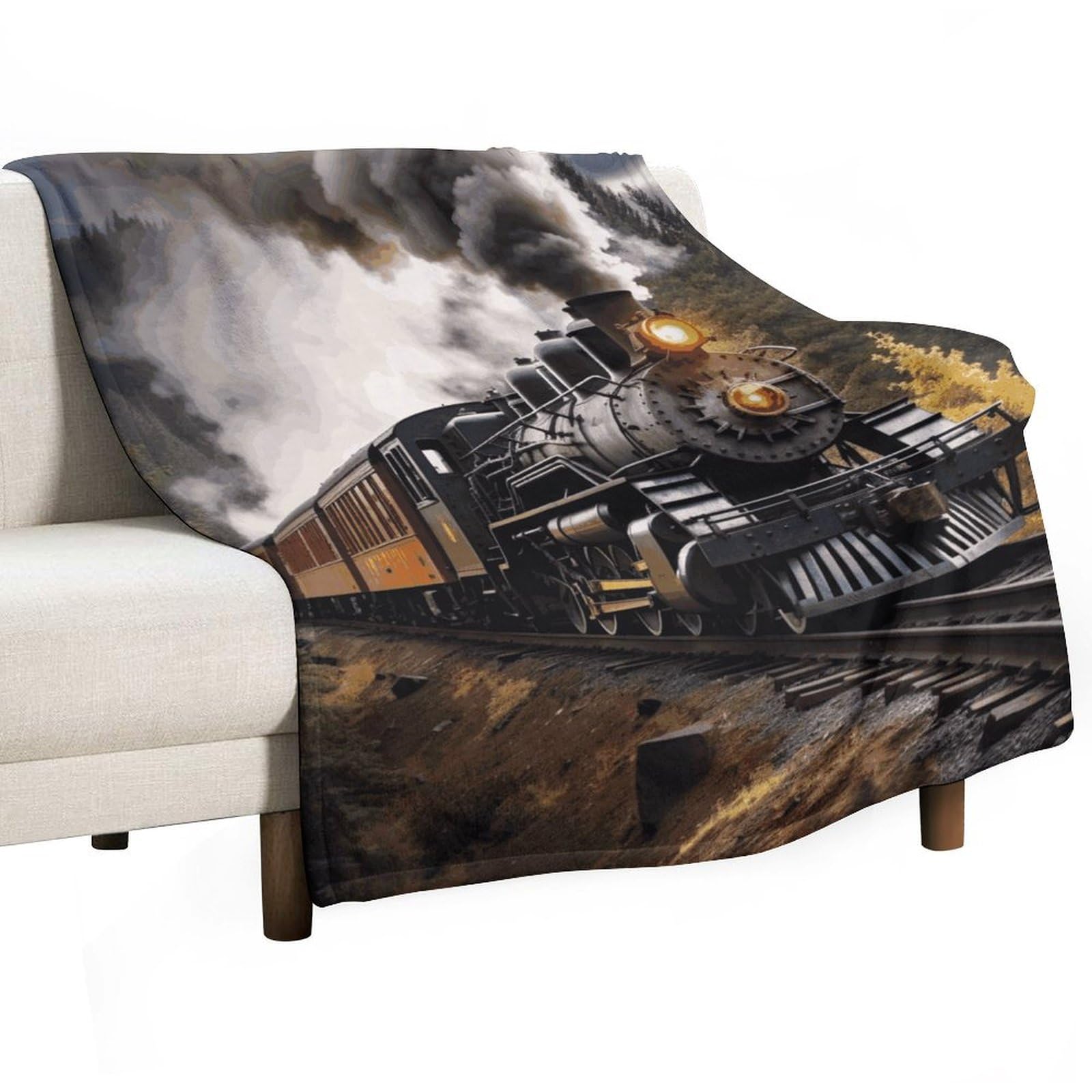 Couverture flanelle douce imprimé train lit douillet grand confort