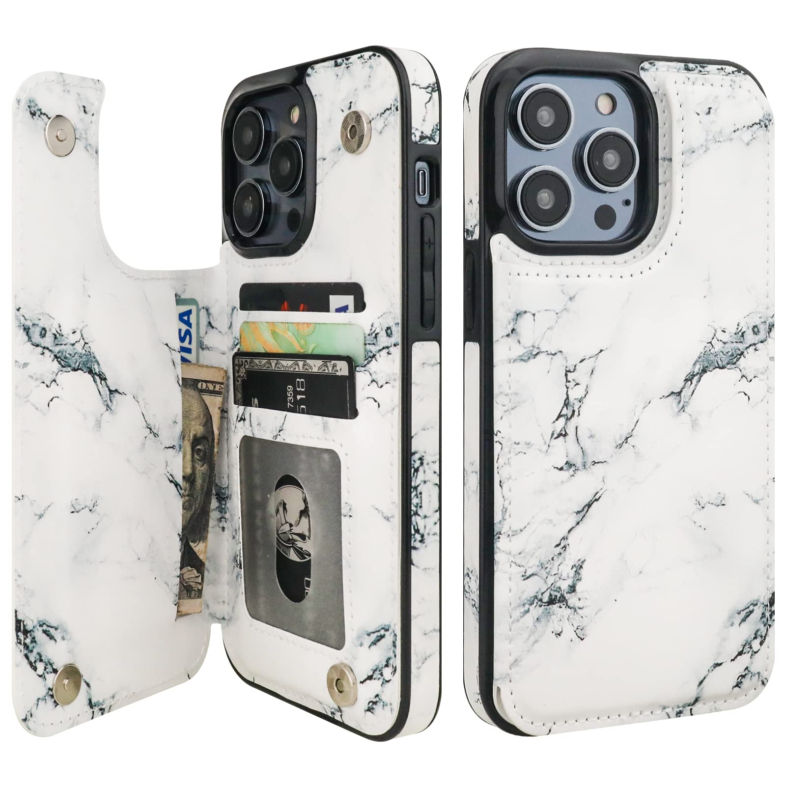 MOWIME IPhone 14 Hülle Mit Kartenfach – Leopardenmuster, Stoßfest, TPU, Für 6,1 Zoll, Inkl. Displayschutzfolie