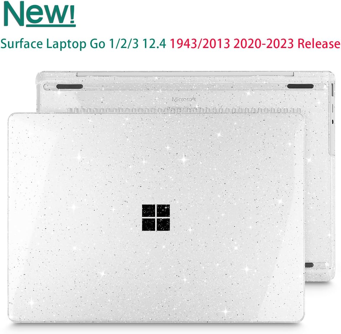 Tuiklol Case for 12.4 Inch Microsoft Surface Laptop Go 3/2 / 1 2023-2020 Releases, Plastic Hard Shell Case with Screen Protector and Keyborad Cover +Dust Plugs Model 2013/1943, Sparkly Clear